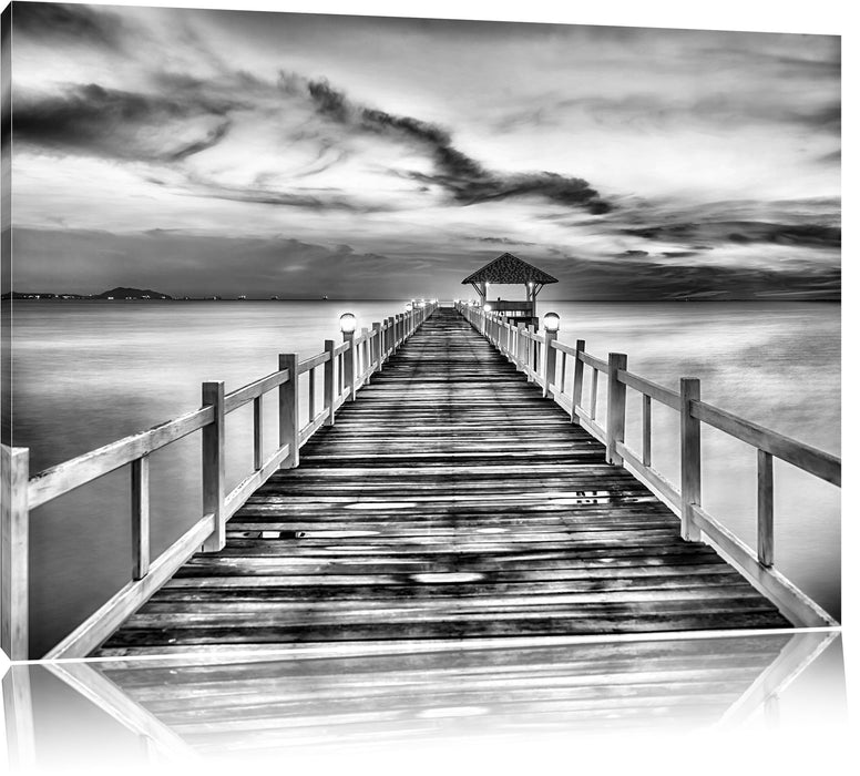 Pixxprint Steg ins Meer bei Sonnenuntergang, Leinwandbild