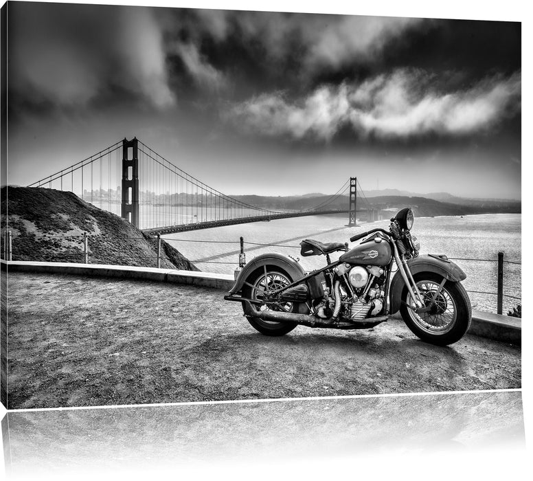 Motorrad an Golden Gate Bridge B&W Leinwandbild