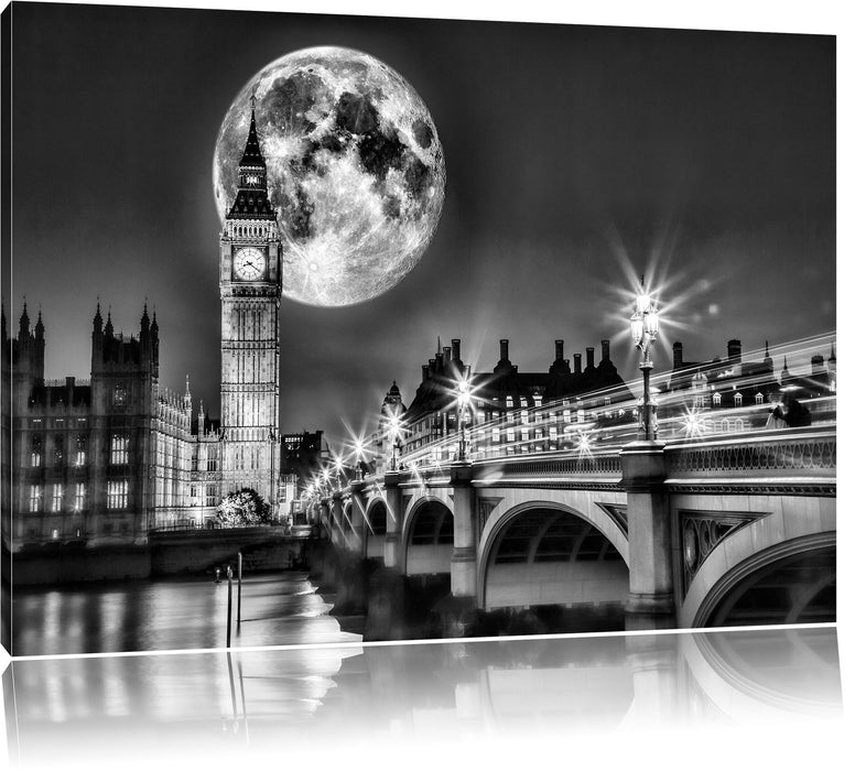 Pixxprint Big Ben vor Mond in London, Leinwandbild