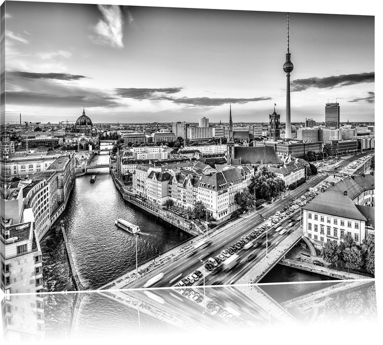 Pixxprint Skyline von Berlin B&W, Leinwandbild
