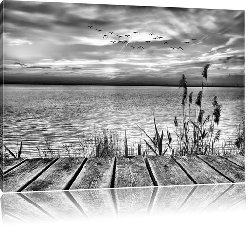 Steg mit Ausblick aufs Meer B&W Leinwandbild