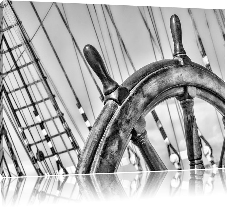 Pixxprint Steuerrad auf dem Schiff, Leinwandbild