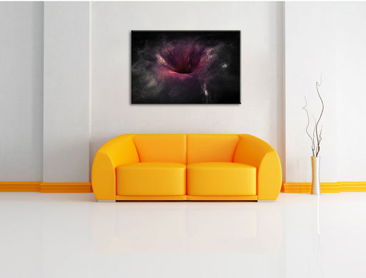 Schwarzes Loch im Weltall B&W Leinwandbild über Sofa