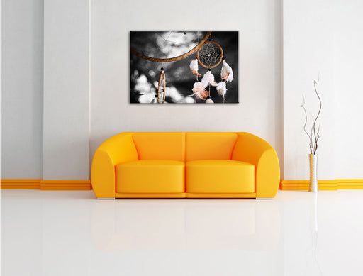 Traumfänger Kunst B&W Leinwandbild über Sofa