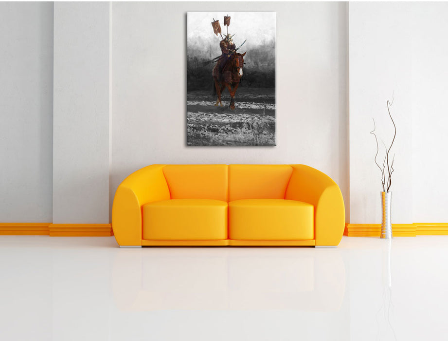Samurai Krieger auf einem Pferd Leinwandbild über Sofa