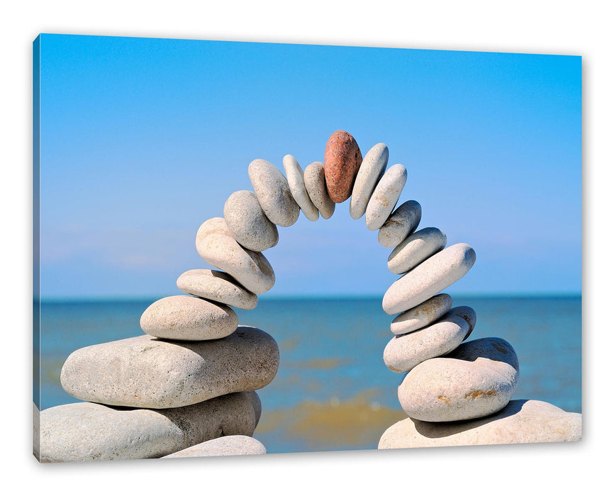 Pixxprint Brücke aus Zen Steinen am Meer, Leinwandbild