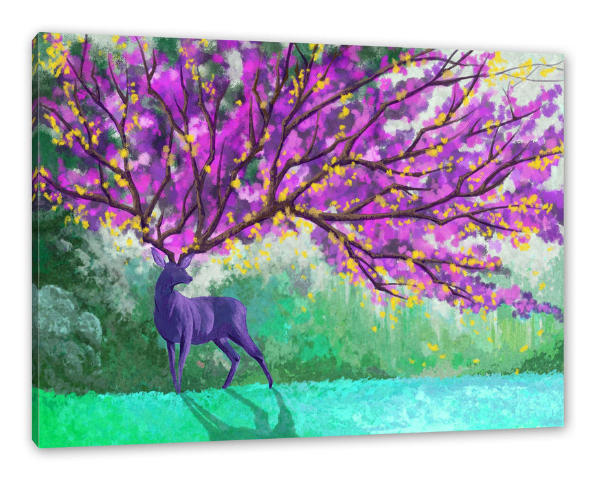 Pixxprint Fantasievoller Hirsch mit Baumgeweih, Leinwandbild