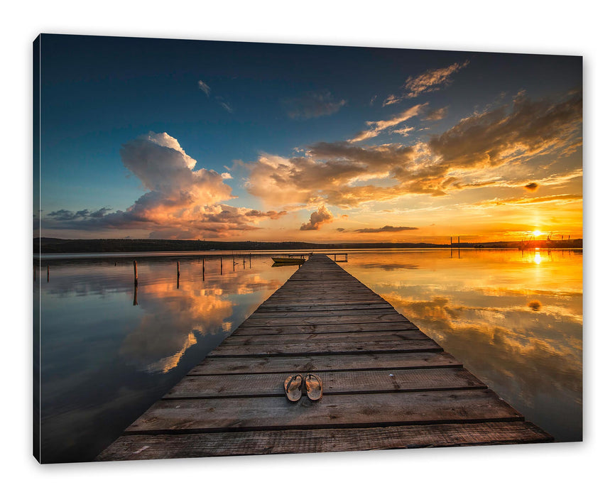 Pixxprint Steg am See bei Sonnenuntergang, Leinwandbild