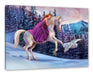 Mädchen reitet auf Einhorn im Winter Leinwanbild Rechteckig
