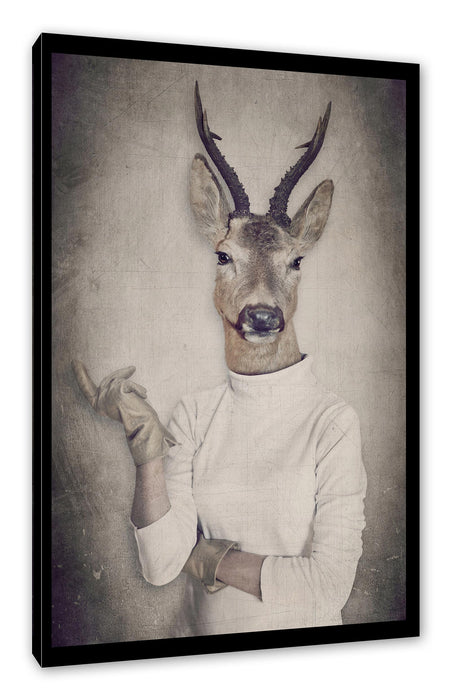 Pixxprint Hirschkopf Menschenkörper im Pullover, Leinwandbild