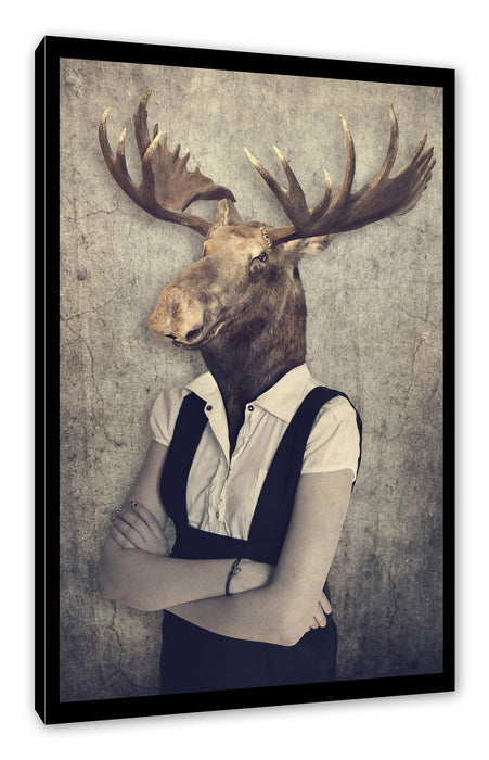 Pixxprint Elchkopf mit Menschenkörper, Leinwandbild