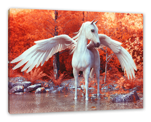 Pegasus im Fluss eines Herbstwaldes Leinwanbild Rechteckig