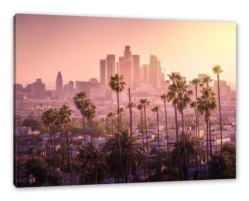 Pixxprint Palmen vor Skyline von Los Angeles, Leinwandbild