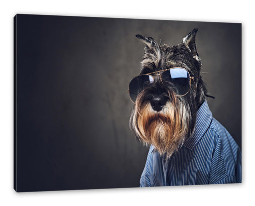 Lustiger Hund mit Hemd und Sonnenbrille Leinwanbild Rechteckig
