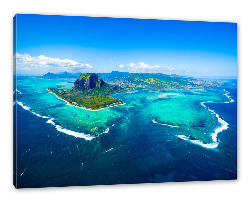 Pixxprint Blick von oben auf die Trauminsel Mauritius, Leinwandbild