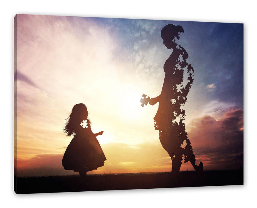 Pixxprint Silhouette Puzzle Mutter und Kind, Leinwandbild