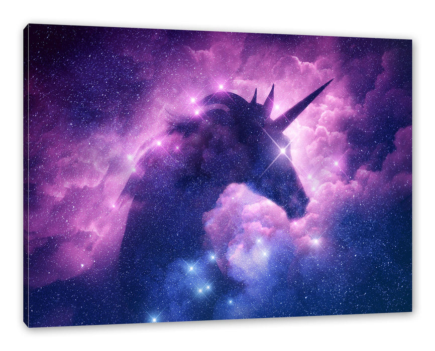 Pixxprint Einhorn Silhouette Galaxie, Leinwandbild