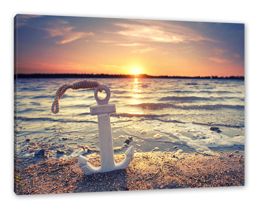 Pixxprint Anker am Ostseestrand im Sonnenuntergang, Leinwandbild