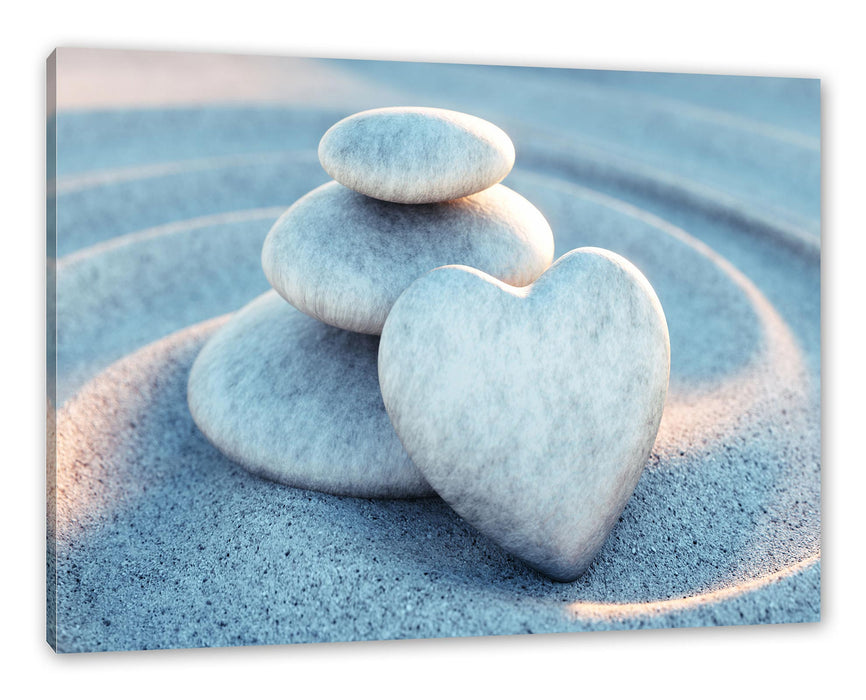 Pixxprint Steinturm mit Herz in Sandwellen, Leinwandbild