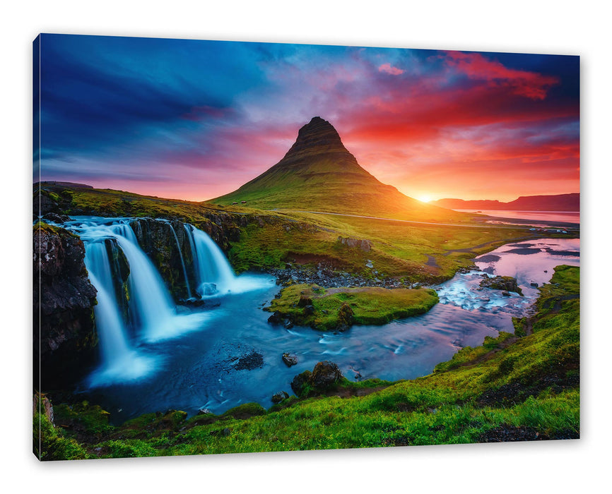 Pixxprint Kirkjufell Vulkan im Sonnenuntergang, Leinwandbild