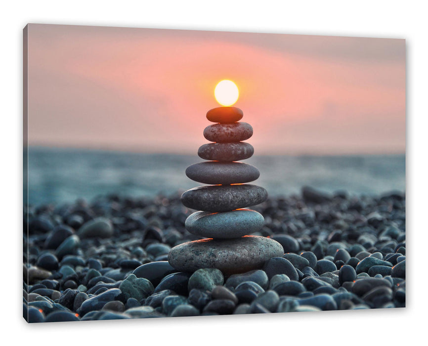 Pixxprint Kieselsteinpyramide im Sonnenuntergang, Leinwandbild