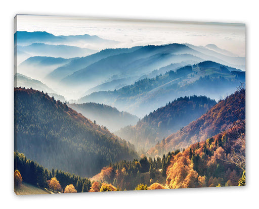 Nebelige Berglandschaft im Herbst Leinwanbild Rechteckig