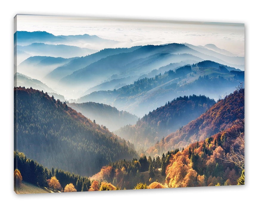 Pixxprint Nebelige Berglandschaft im Herbst, Leinwandbild