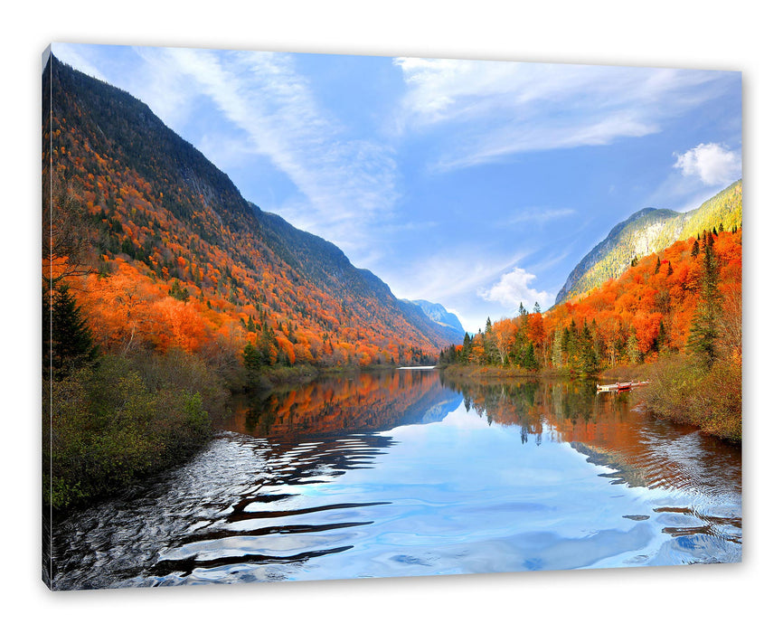 Pixxprint Talfluss zwischen herbstlichen Bergen, Leinwandbild