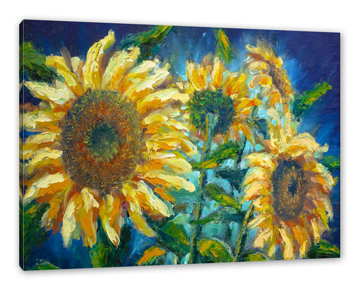 Sonnenblumen vor blauem Hintergrund Leinwanbild Rechteckig