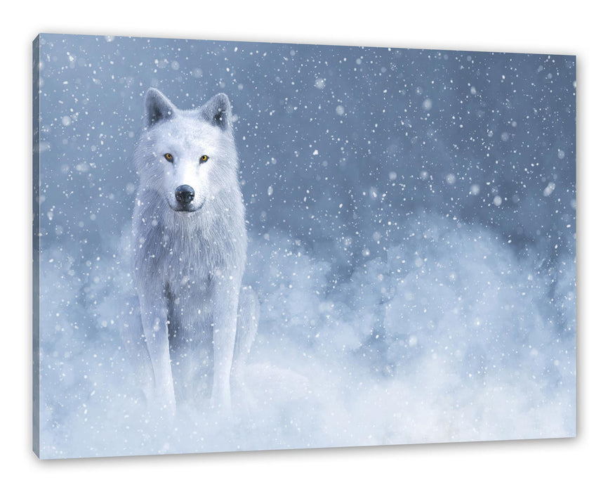 Pixxprint Majestätischer weißer Wolf im Schnee, Leinwandbild