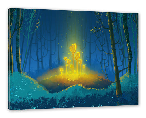 Leuchtende Zauberblumen im Wald Leinwanbild Rechteckig