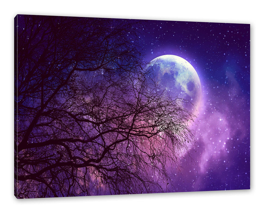 Pixxprint Winterbaum vor Vollmondnacht, Leinwandbild