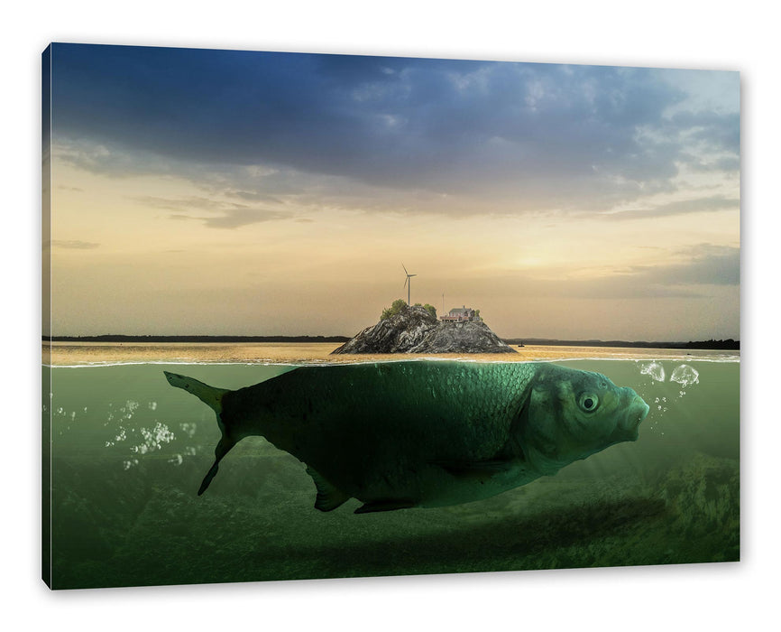 Pixxprint Abstrakter Fisch mit Felsrücken, Leinwandbild