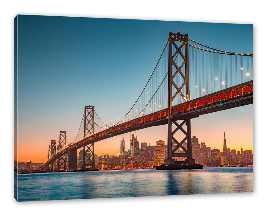 Pixxprint Oakland Bay Brücke bei Sonnenuntergang, Leinwandbild