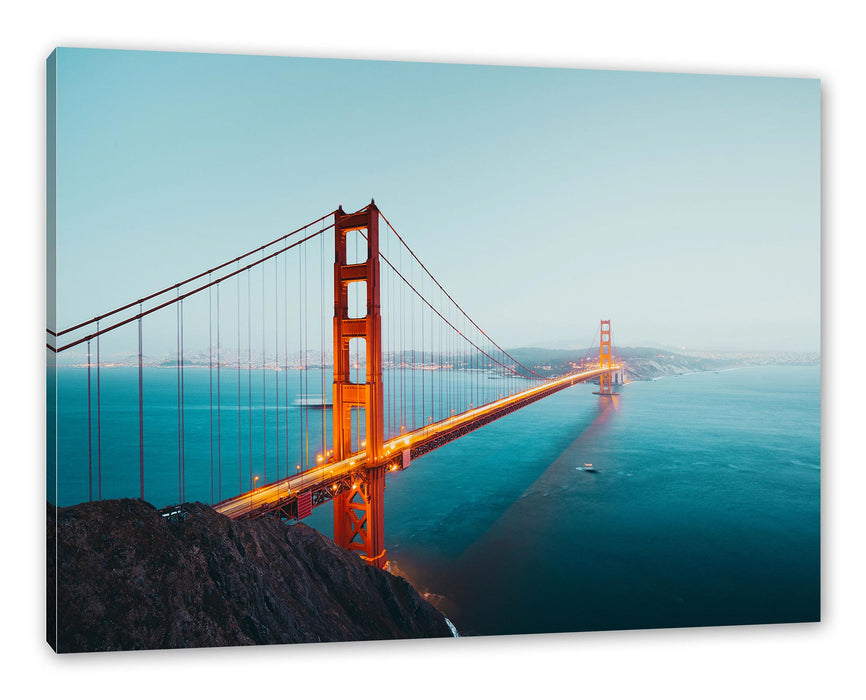 Pixxprint Golden Gate Bridge in der Abenddämmerung, Leinwandbild