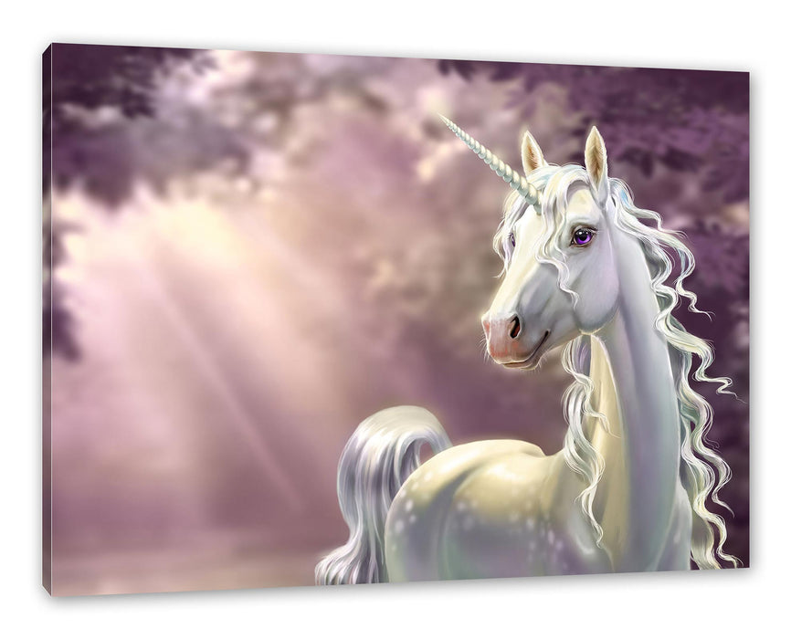 Pixxprint Magisches Einhorn im Zauberwald, Leinwandbild