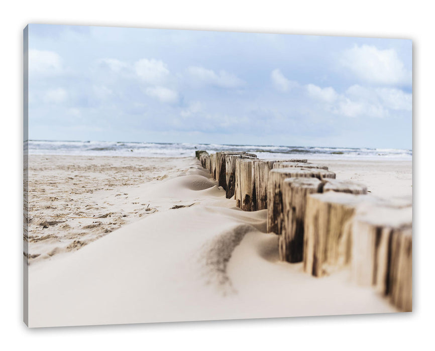 Pixxprint Nahaufnahme Steg aus Holzpföcken am Meer, Leinwandbild
