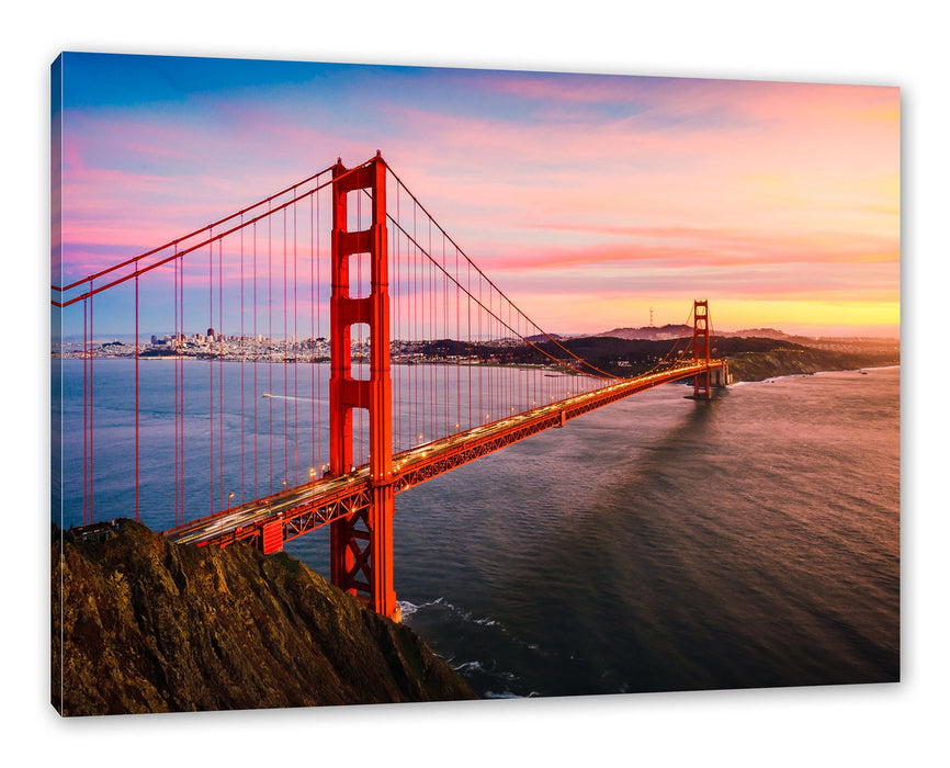 Pixxprint Golden Gate Bridge bei Sonnenuntergang, Leinwandbild