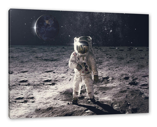 Einsamer Astronaut auf dem Mond Leinwanbild Rechteckig