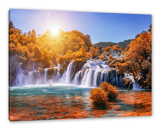 Wasserfälle im Herbst bei Sonnenuntergang Leinwanbild Rechteckig