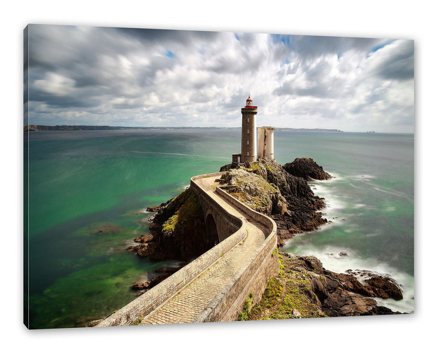 Pixxprint Steinbrücke zum Leuchtturm Phare du Petit Minou, Leinwandbild