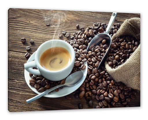 Espressotasse mit Kaffeebohnen Leinwanbild Rechteckig
