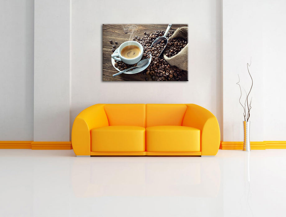 Espressotasse mit Kaffeebohnen Leinwanbild Wohnzimmer Rechteckig