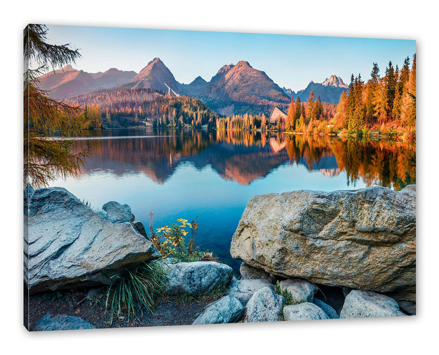 Pixxprint Herbstlicher Natursee in der Slowakei, Leinwandbild
