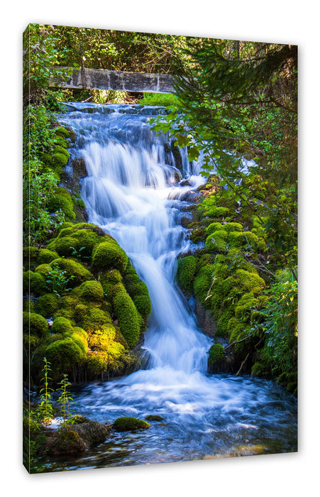 Pixxprint Wasserfall im grünen Wald, Leinwandbild