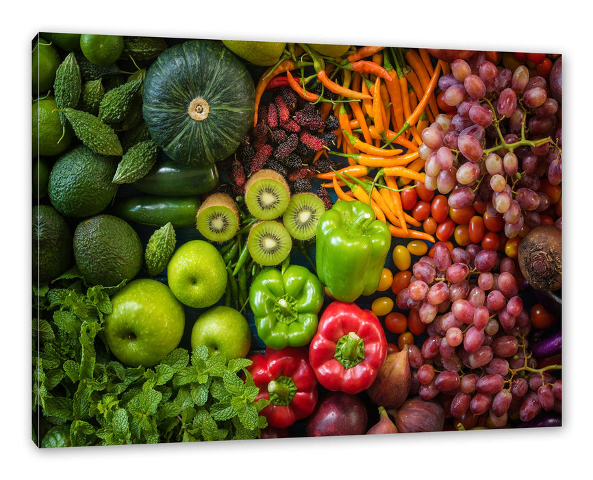 Pixxprint Verschiedene bunte Früchte von oben, Leinwandbild
