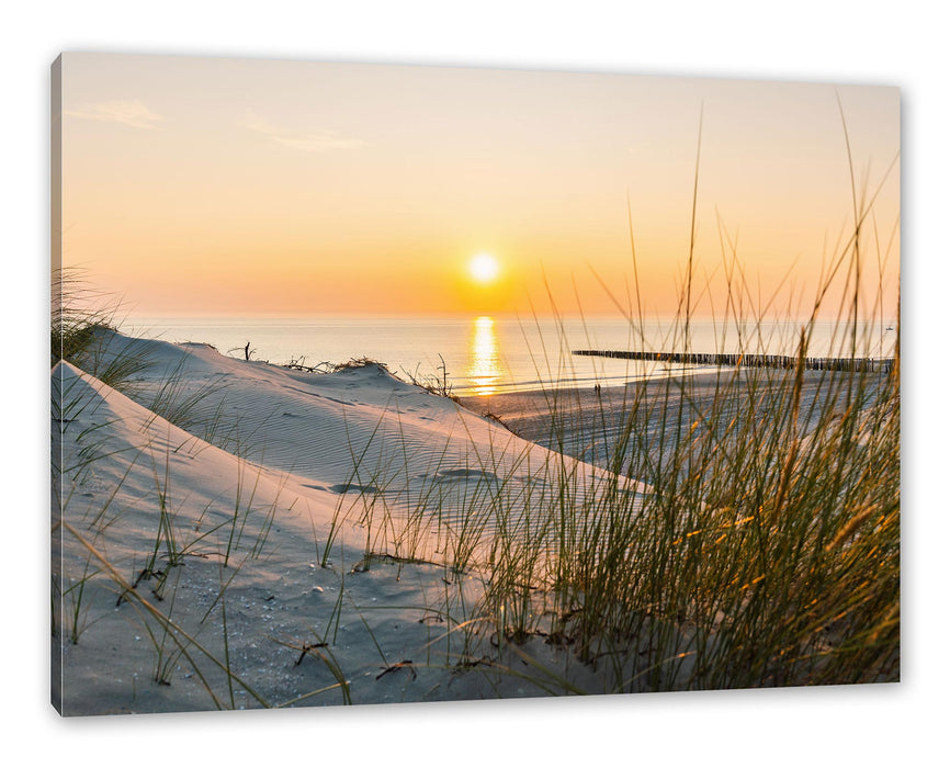 Pixxprint Dünenblick auf Meer bei Sonnenuntergang, Leinwandbild