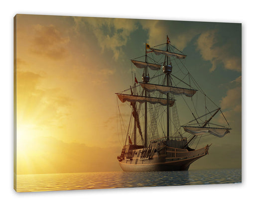 Großes Segelschiff im Sonnenuntergang Leinwanbild Rechteckig