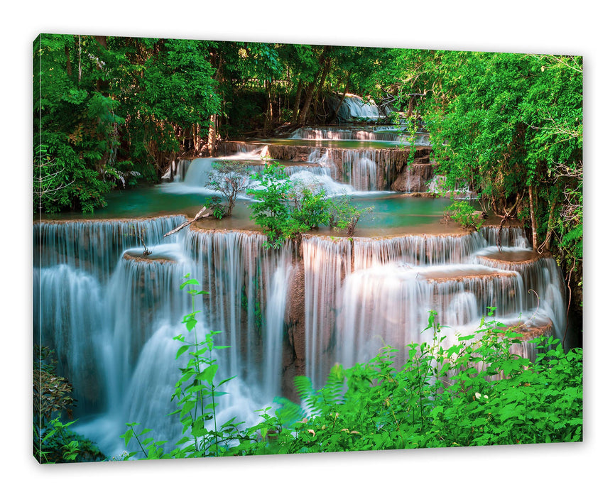 Pixxprint Türkise Wasserfälle in Thailand, Leinwandbild