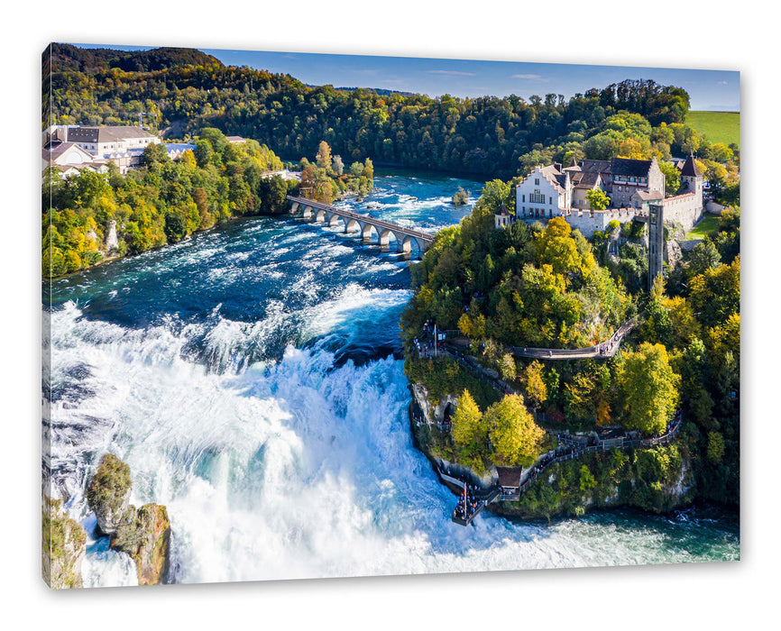 Pixxprint Panorama vom Rheinfall in der Schweiz, Leinwandbild